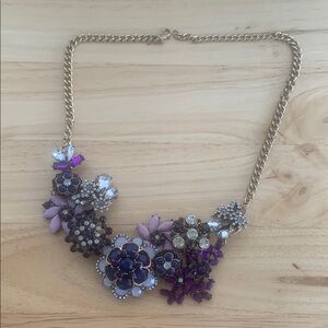 Elegant Floral Statement Necklace in Purple and Gold